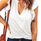 White Casual Solid V Neck Butterfly Sleeve Top