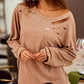 Distressed Cutout Long Sleeve Casual Top