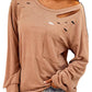 Distressed Cutout Long Sleeve Casual Top